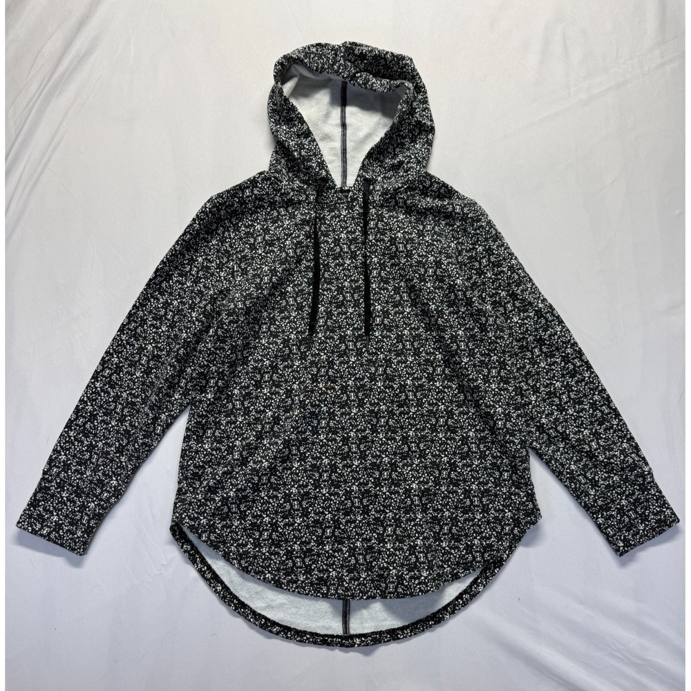 Core 10 Hoodie Womens Large Black White Geometric Print Fleece Lined Curved Hem